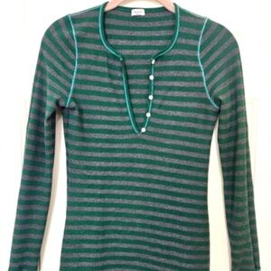 Spendid Thermal Forever Henley green/gray stripes S